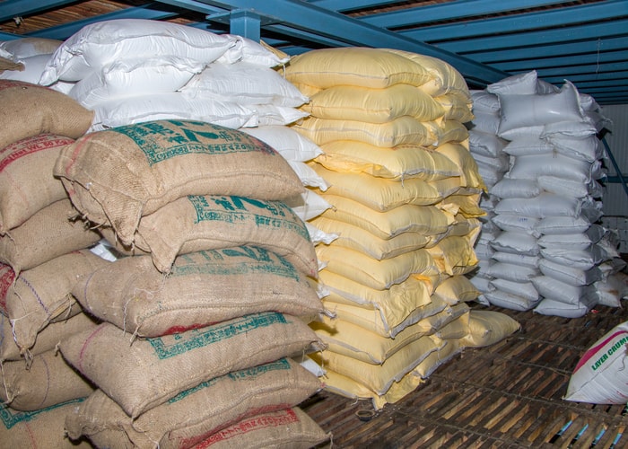 Stacks of agri commodity goods in cold storage.
